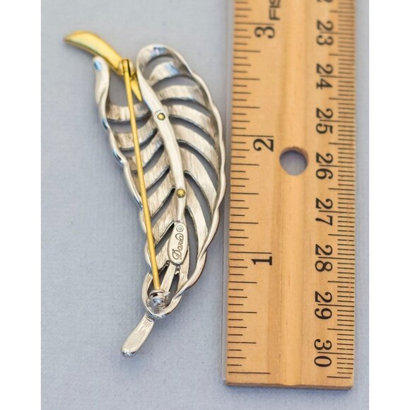 Vintage Art Nouveau Intricate Leaf Silver Tone Stylish Leaves Brooch - C4 - Picture 2 of 2